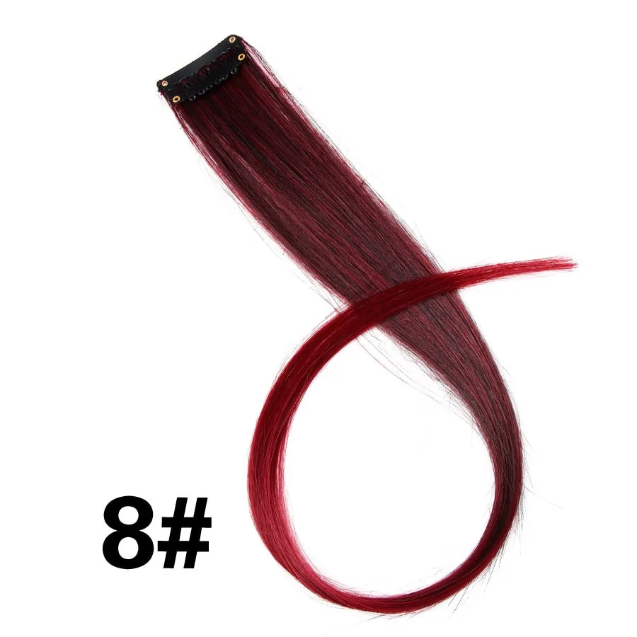 Leeons Colored Highlight Synthetic Hair Extensions Clip In One Piece Color Strips 20" Long Straight Hairpiece For Sports Fans