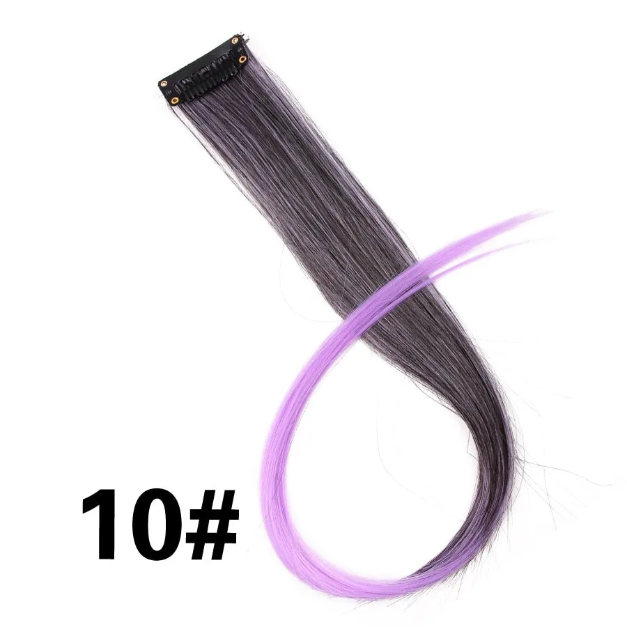 Leeons Colored Highlight Synthetic Hair Extensions Clip In One Piece Color Strips 20" Long Straight Hairpiece For Sports Fans