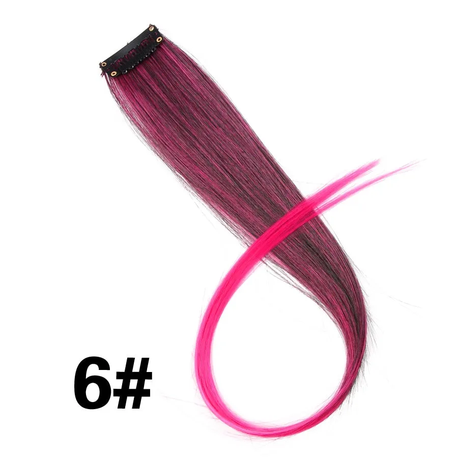 Leeons Colored Highlight Synthetic Hair Extensions Clip In One Piece Color Strips 20" Long Straight Hairpiece For Sports Fans