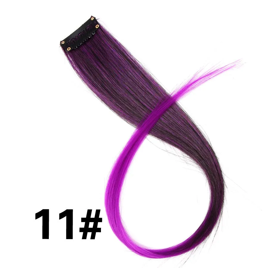 Leeons Colored Highlight Synthetic Hair Extensions Clip In One Piece Color Strips 20" Long Straight Hairpiece For Sports Fans