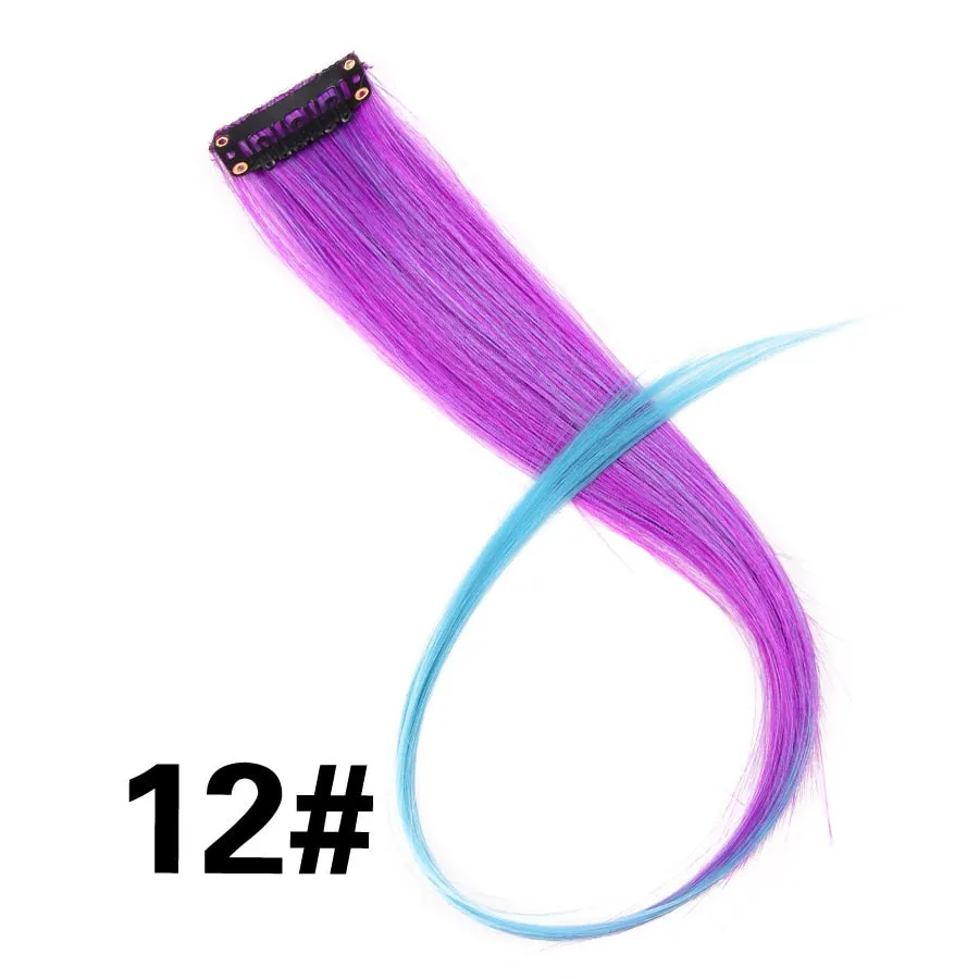 Leeons Colored Highlight Synthetic Hair Extensions Clip In One Piece Color Strips 20" Long Straight Hairpiece For Sports Fans