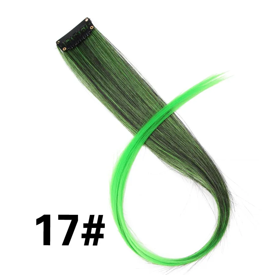 Leeons Colored Highlight Synthetic Hair Extensions Clip In One Piece Color Strips 20" Long Straight Hairpiece For Sports Fans