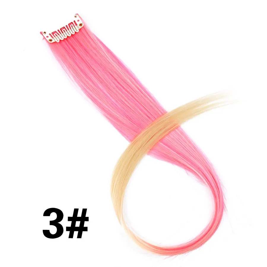 Leeons Colored Highlight Synthetic Hair Extensions Clip In One Piece Color Strips 20" Long Straight Hairpiece For Sports Fans