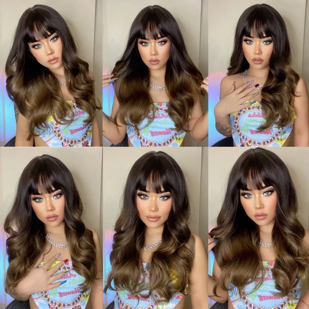 Long Water Wave Wig with Bangs