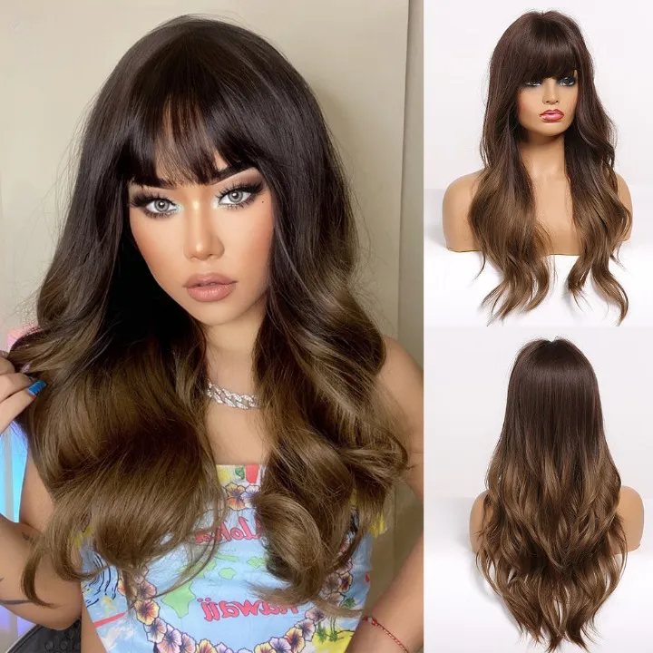 Long Water Wave Wig with Bangs