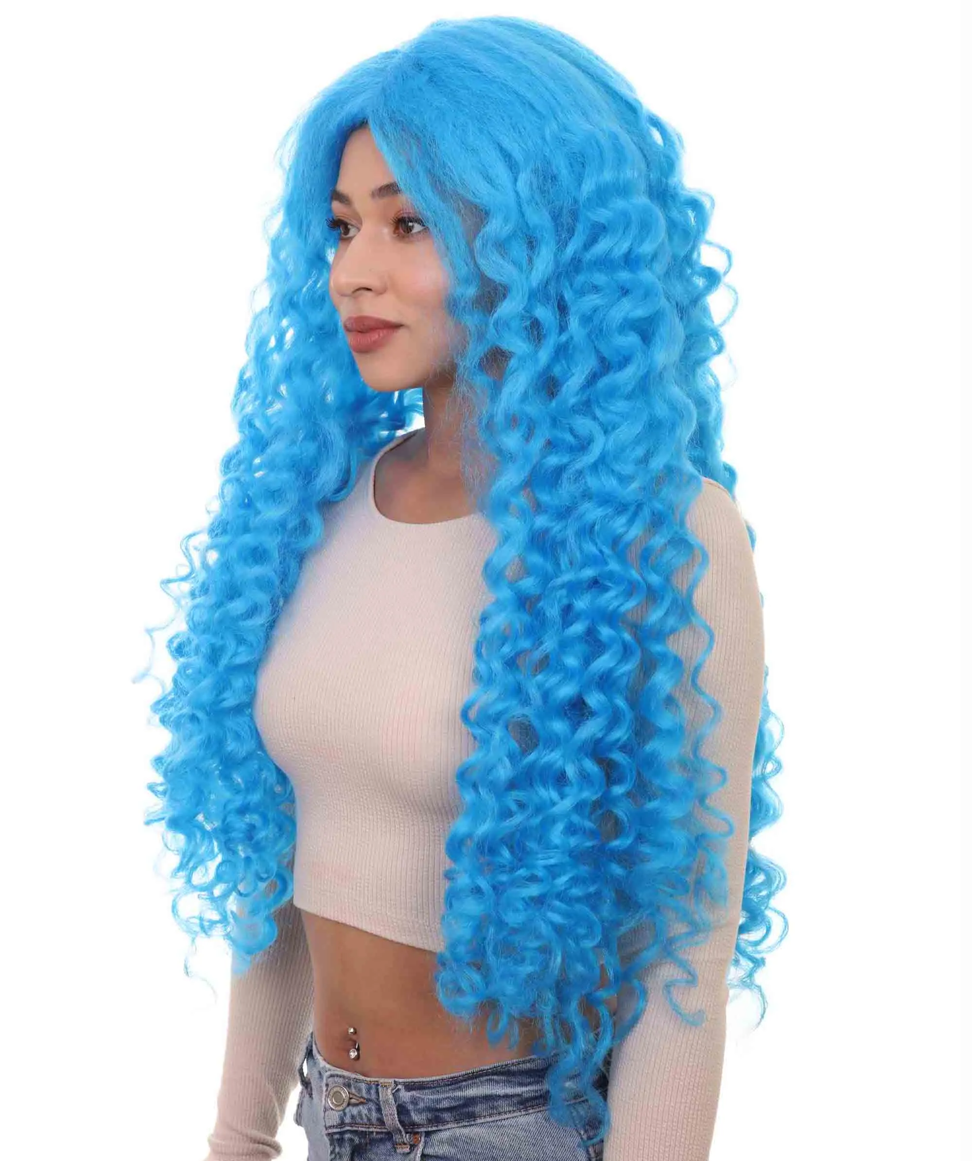 Marine Mermaid Wig | Bright Blue Fancy Party Event Ready Halloween Wig | Premium Breathable Capless Cap