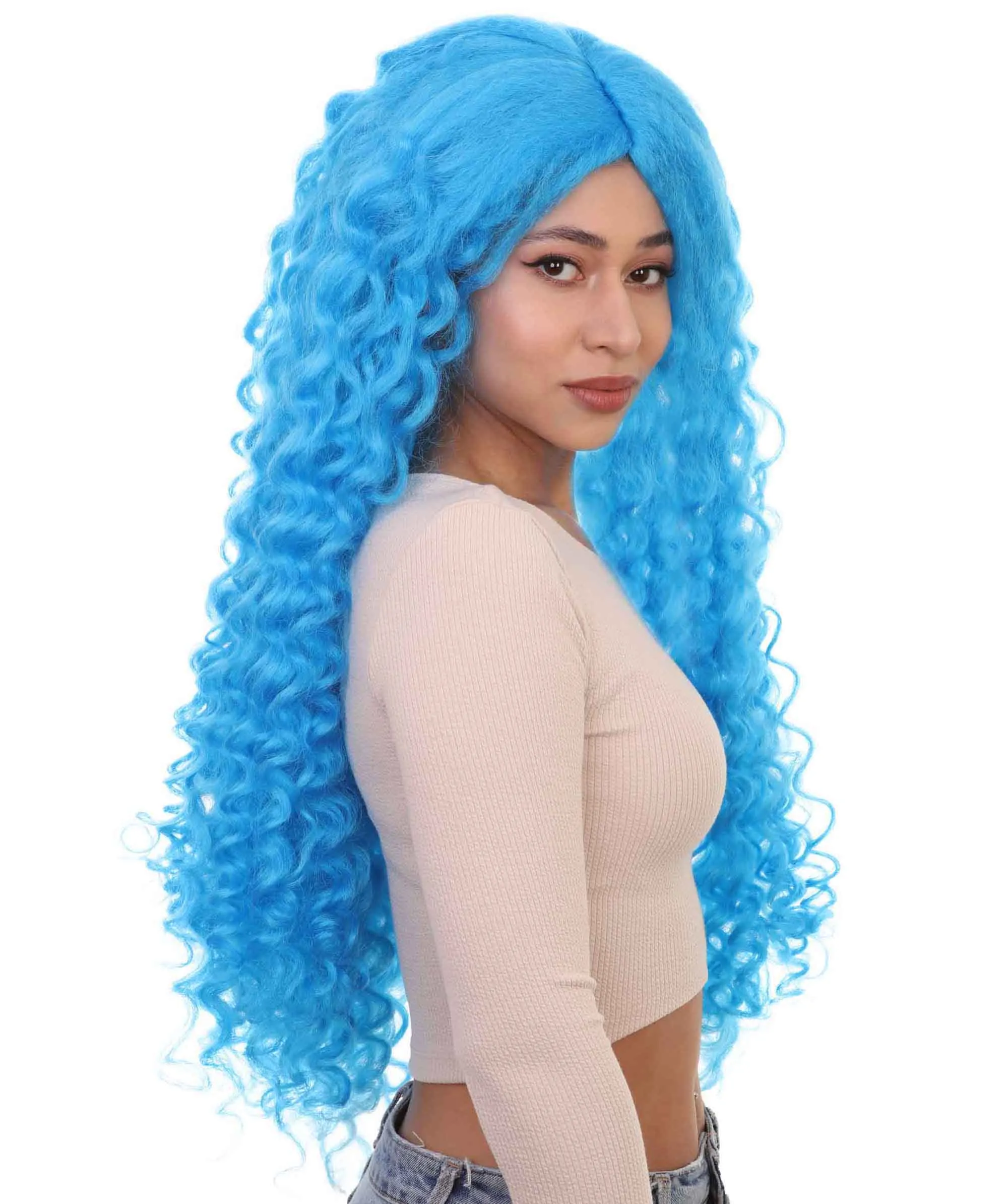 Marine Mermaid Wig | Bright Blue Fancy Party Event Ready Halloween Wig | Premium Breathable Capless Cap