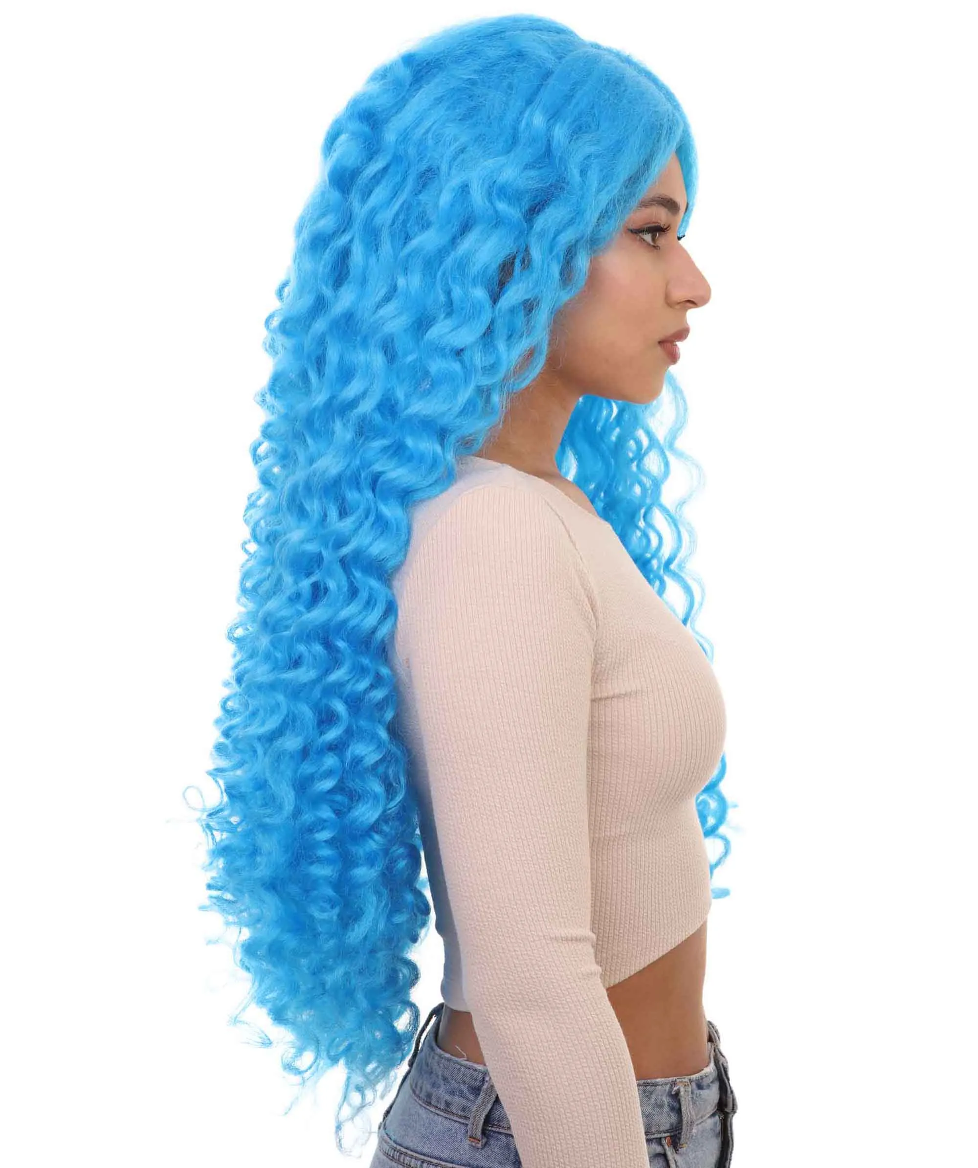 Marine Mermaid Wig | Bright Blue Fancy Party Event Ready Halloween Wig | Premium Breathable Capless Cap