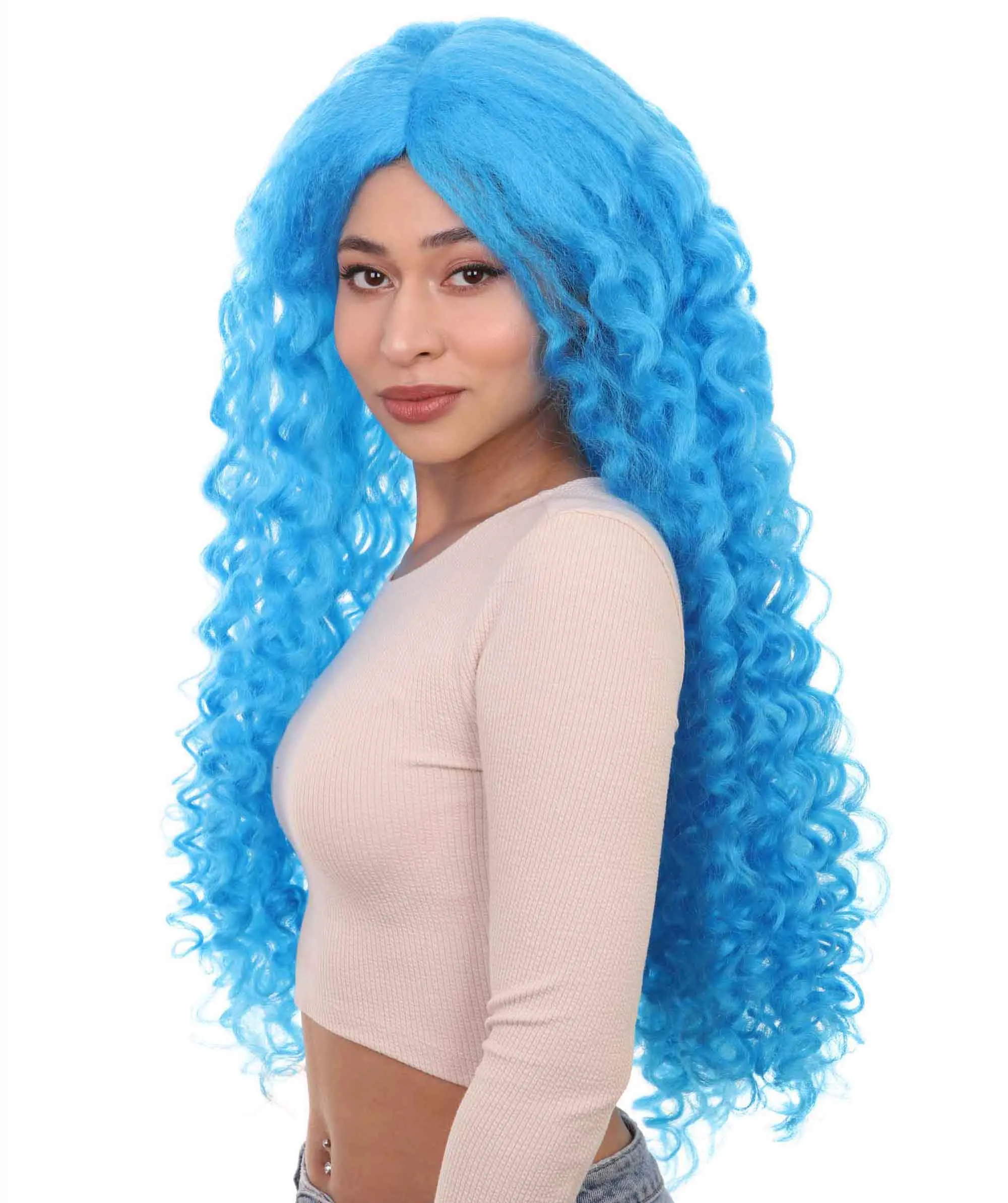 Marine Mermaid Wig | Bright Blue Fancy Party Event Ready Halloween Wig | Premium Breathable Capless Cap