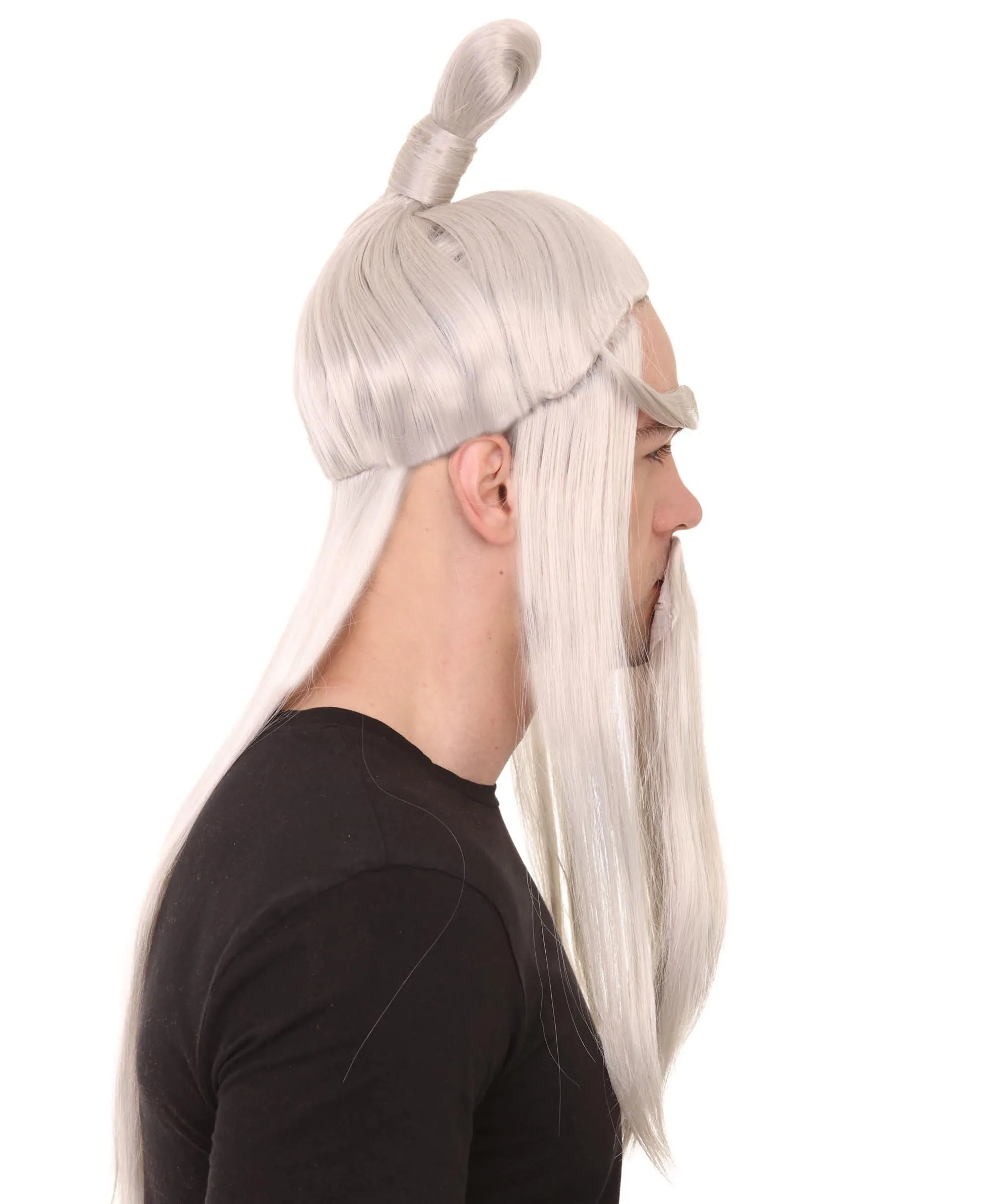 Martial Arts Master Mens Wig Beard Eyebrow Set | Asian Wig | Premium Breathable Capless Cap