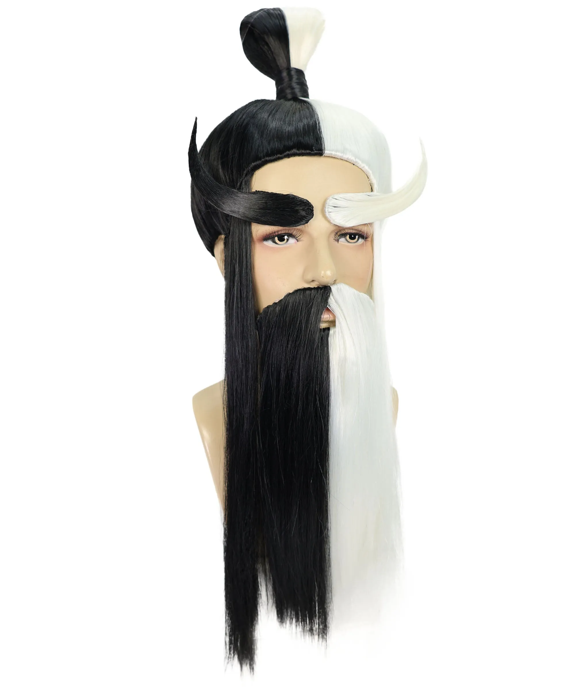 Martial Arts Master Mens Wig Beard Eyebrow Set | Asian Wig | Premium Breathable Capless Cap