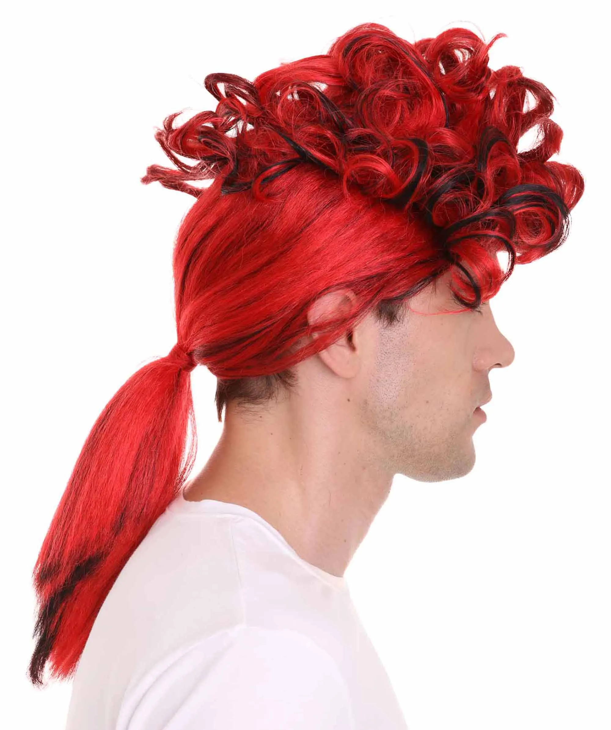 Mens Colonial Mens Long Red And Black Historical Wigs | Premium Breathable Capless Cap