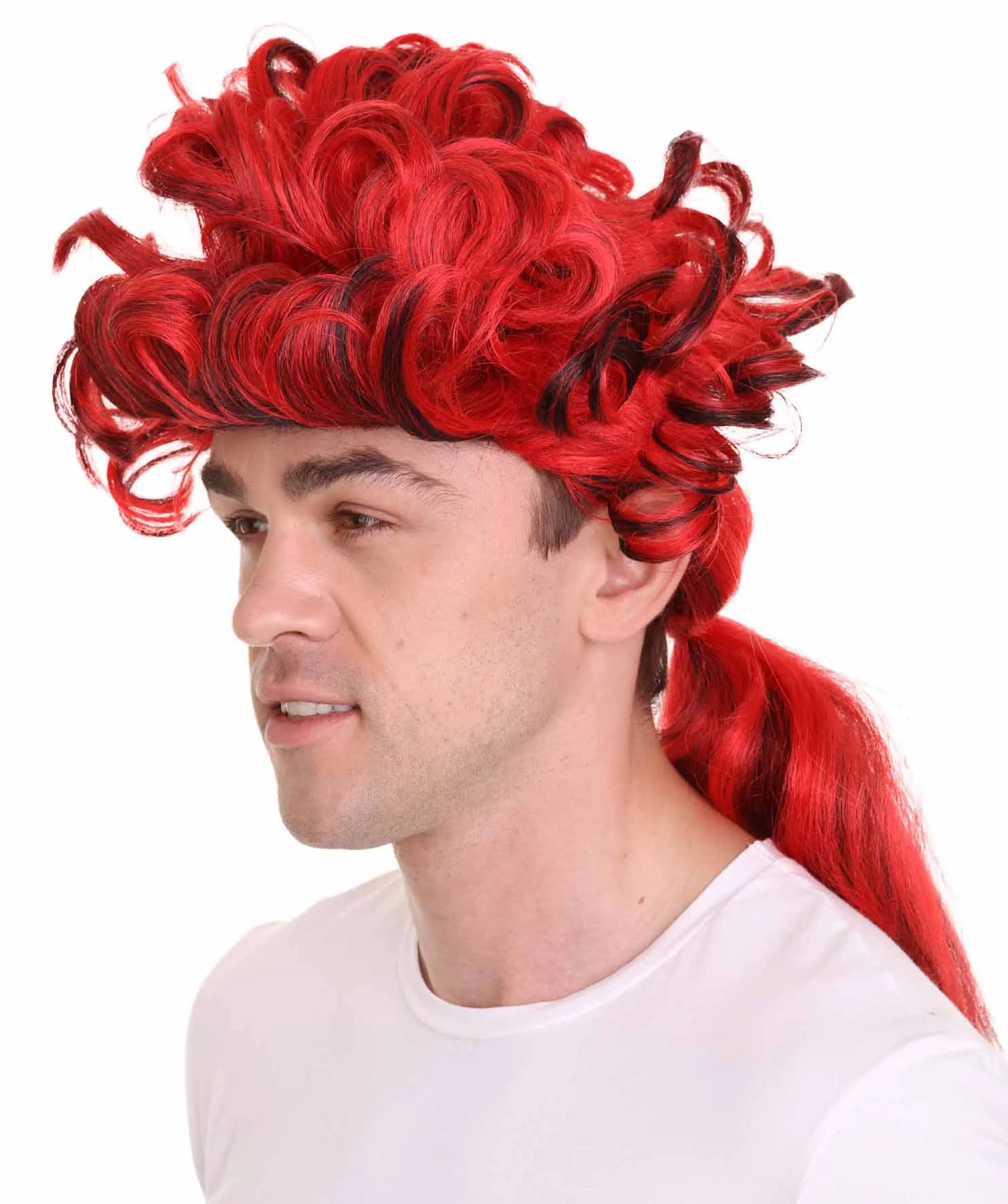 Mens Colonial Mens Long Red And Black Historical Wigs | Premium Breathable Capless Cap