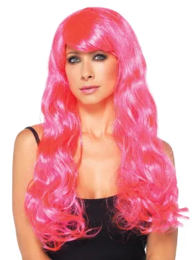 Neon Pink Star Long Wavy Wig