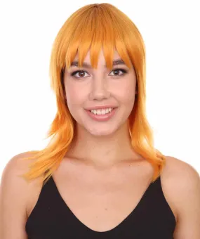 Nunique Adult Women's 17" Inch Long Length Halloween Cosplay Orange Pop Singer Mullet Wig, Synthetic Soft Fiber Hair, Perfect for your next Festival and Group Anime Party! | Nunique