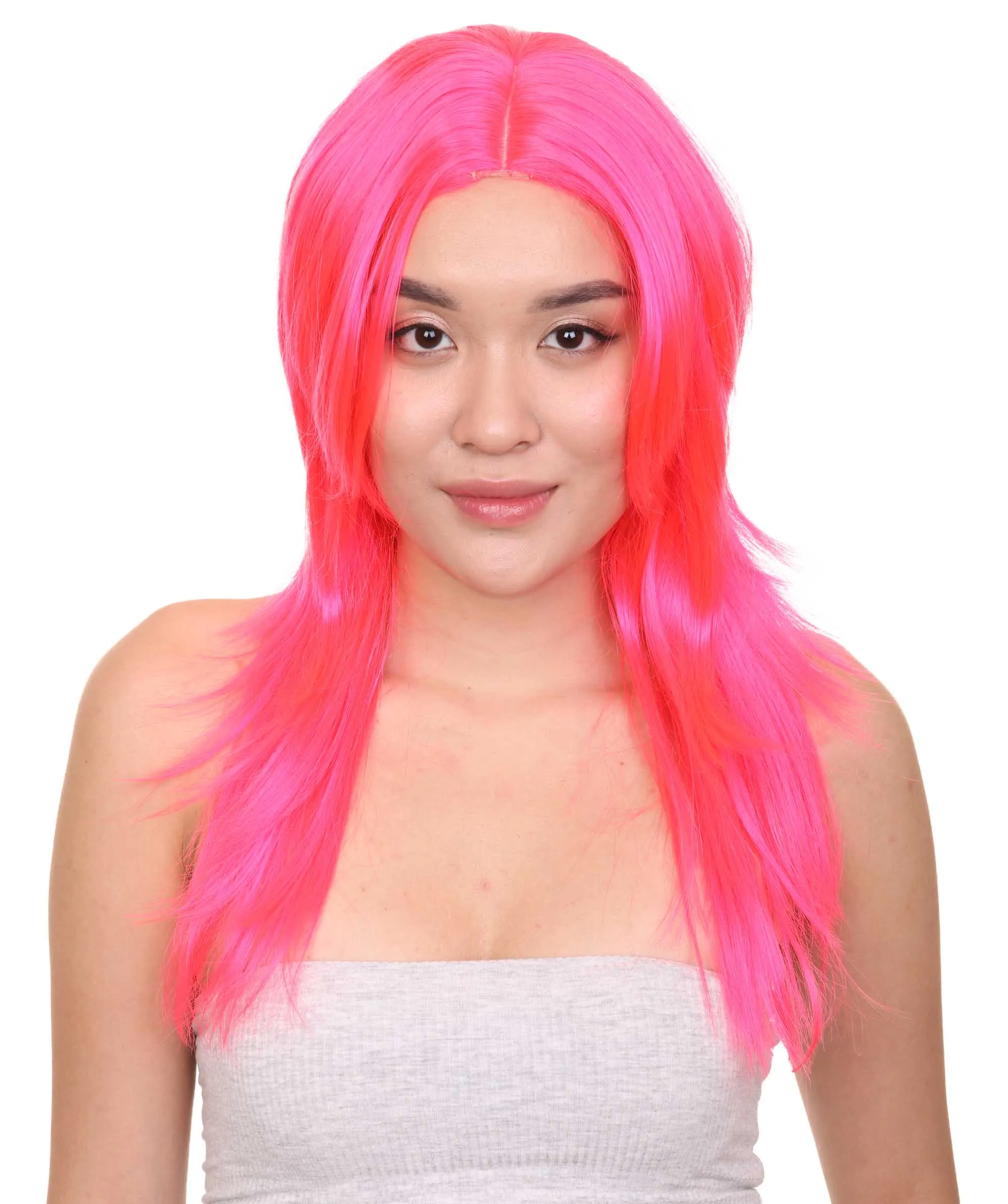 Party Girl Adult Wig | Neon Pink Party Ready Fancy Cosplay Halloween Wig | Premium Breathable Capless Cap