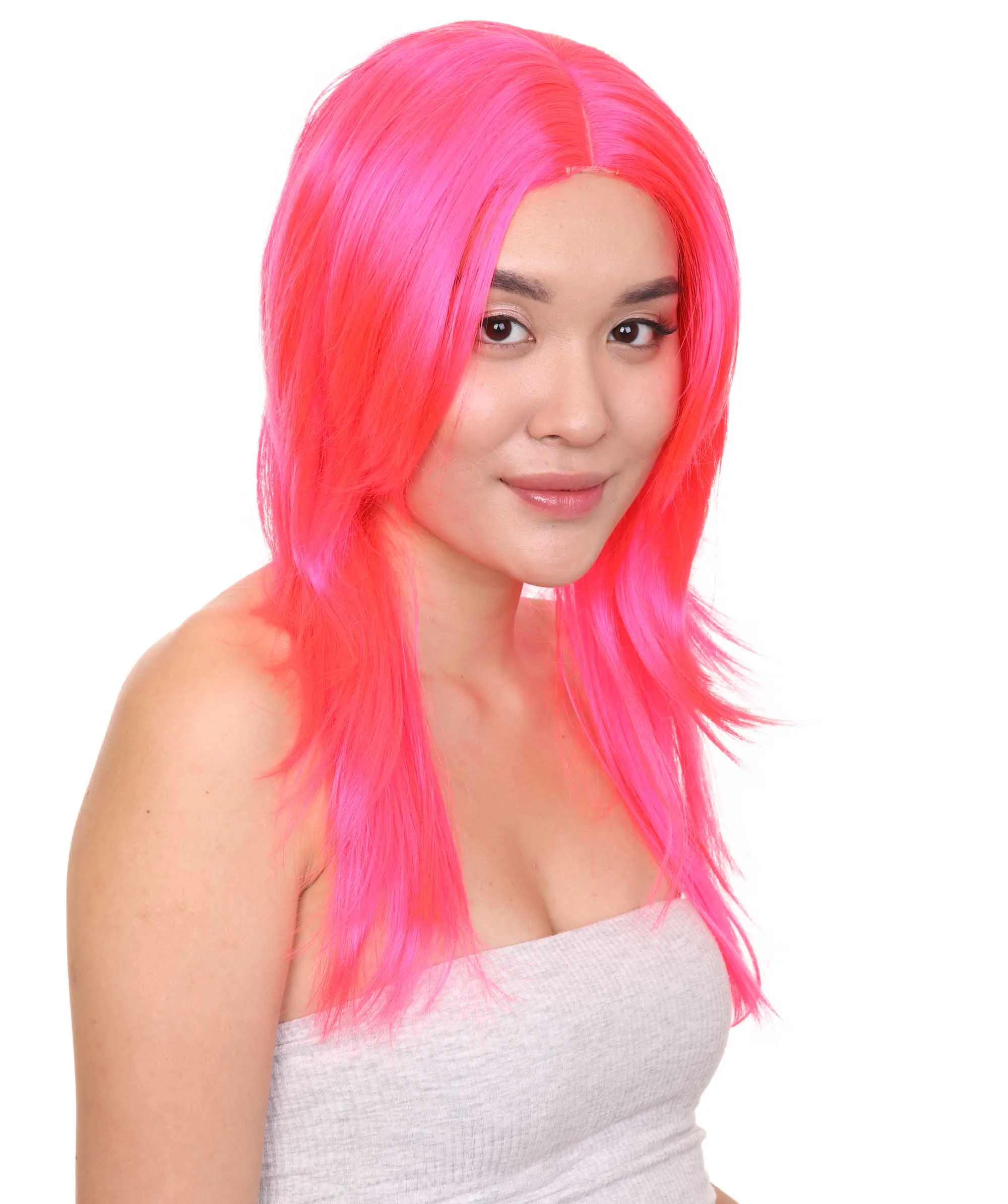 Party Girl Adult Wig | Neon Pink Party Ready Fancy Cosplay Halloween Wig | Premium Breathable Capless Cap