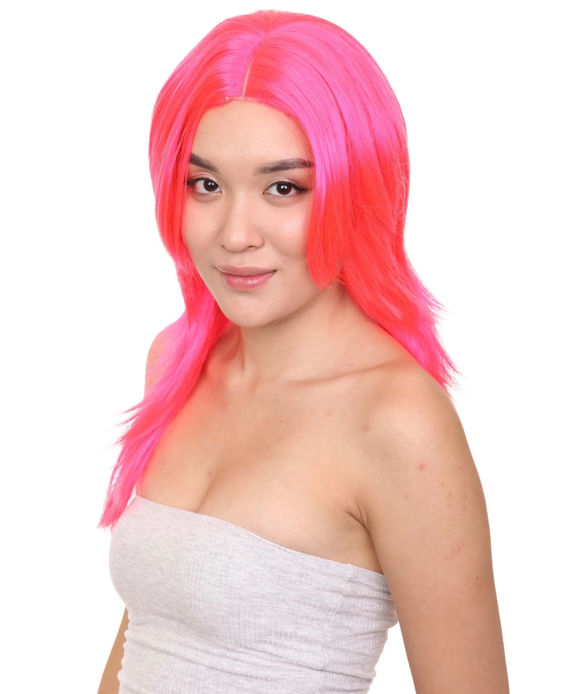 Party Girl Adult Wig | Neon Pink Party Ready Fancy Cosplay Halloween Wig | Premium Breathable Capless Cap