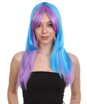 Purple Blue Two Tone Ombre Womens Wig | Party Ready Fancy Cosplay Halloween Wig | Premium Breathable Capless Cap