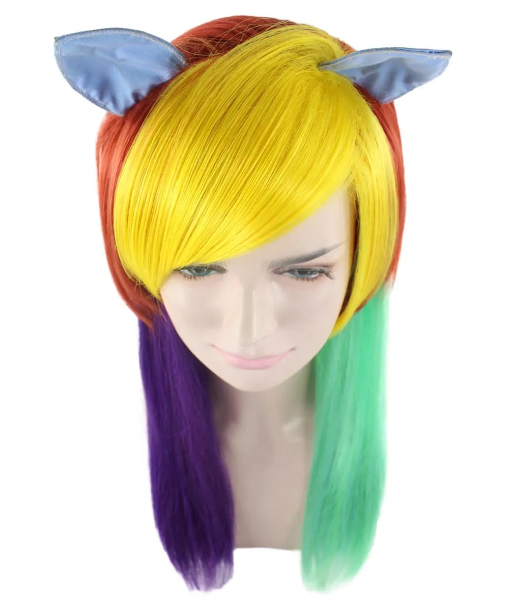 Rainbow Unicorn Womens Wig | Colorful Party Ready Fancy Cosplay Halloween Wig | Premium Breathable Capless Cap