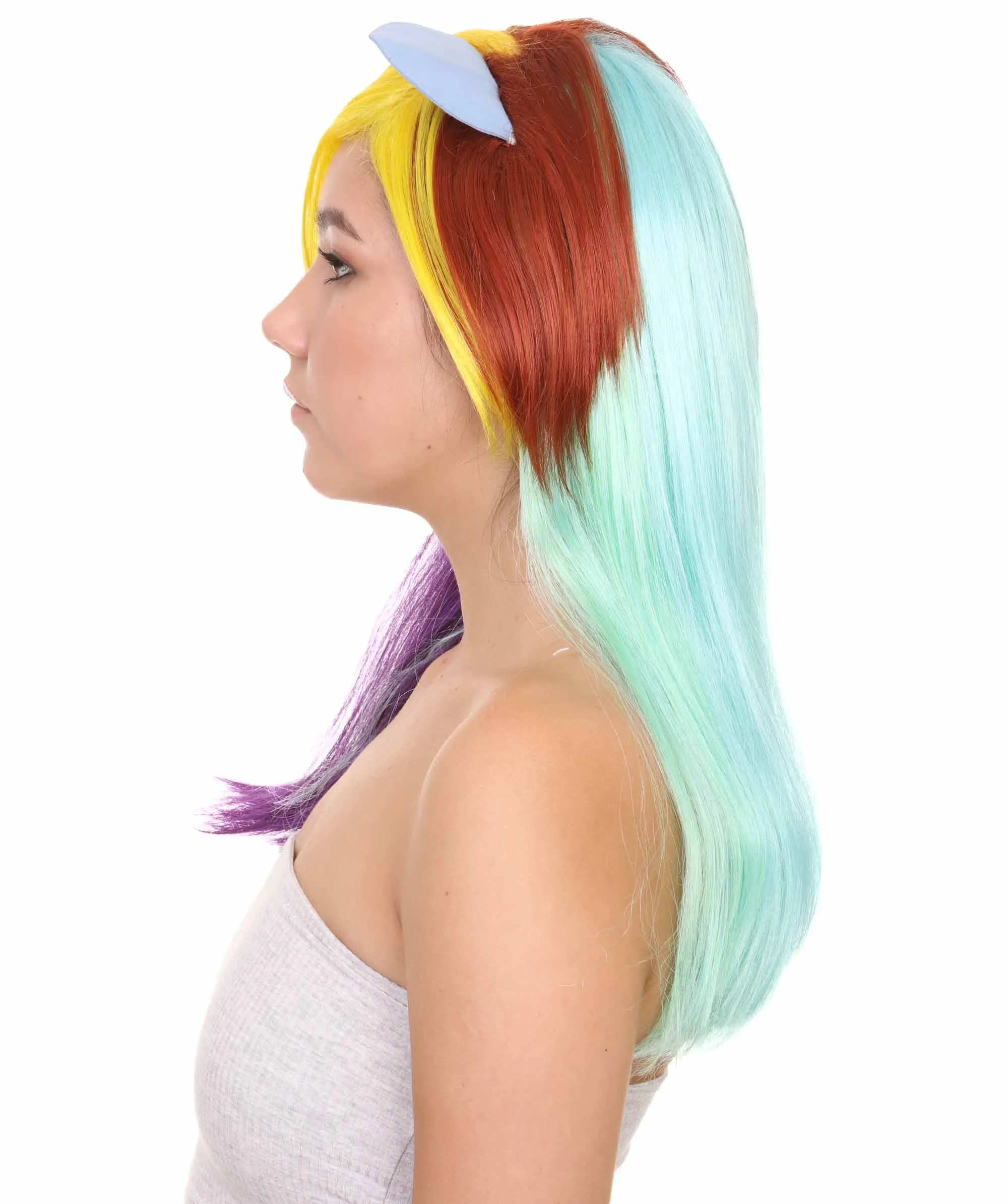 Rainbow Unicorn Womens Wig | Colorful Party Ready Fancy Cosplay Halloween Wig | Premium Breathable Capless Cap