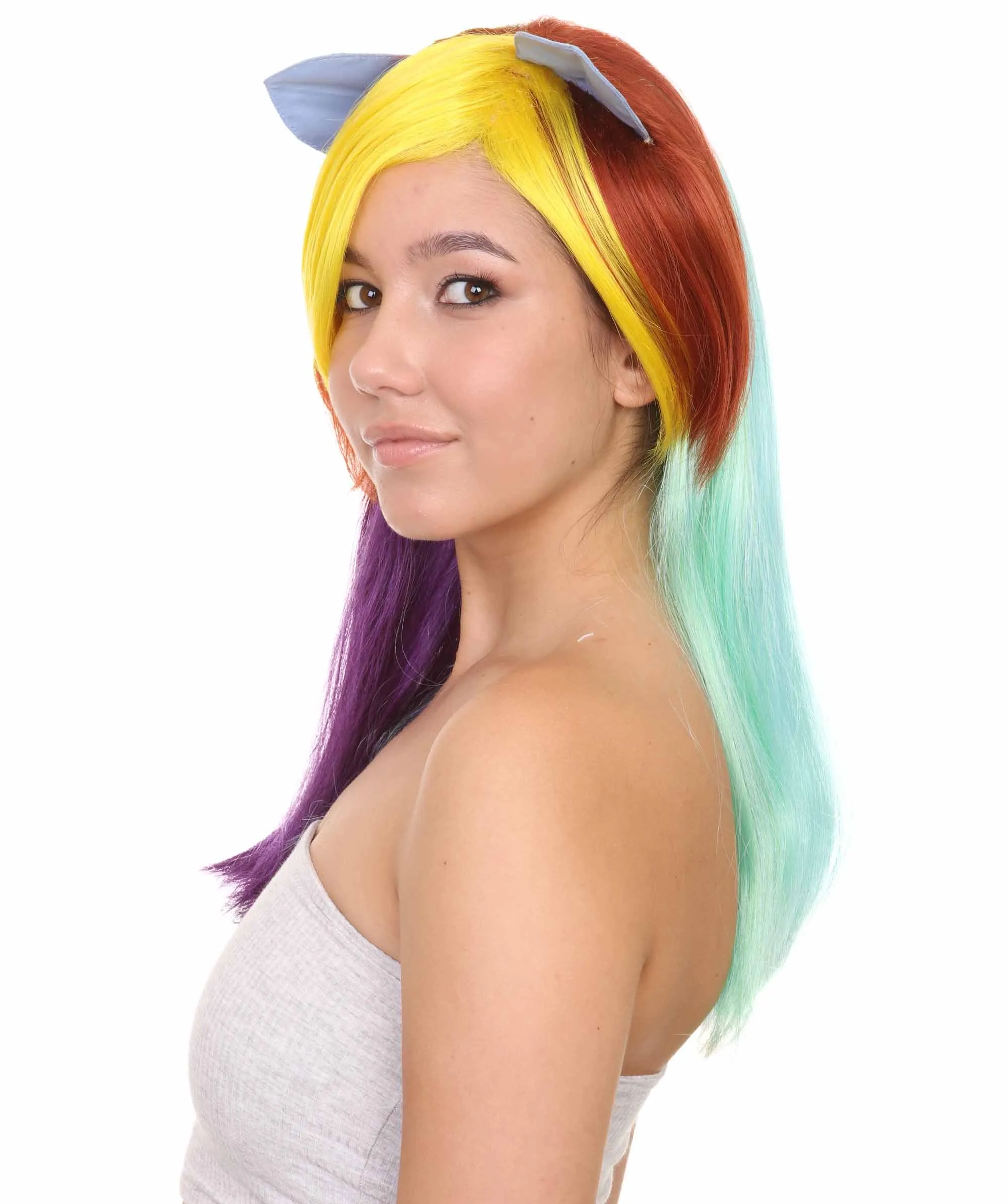 Rainbow Unicorn Womens Wig | Colorful Party Ready Fancy Cosplay Halloween Wig | Premium Breathable Capless Cap