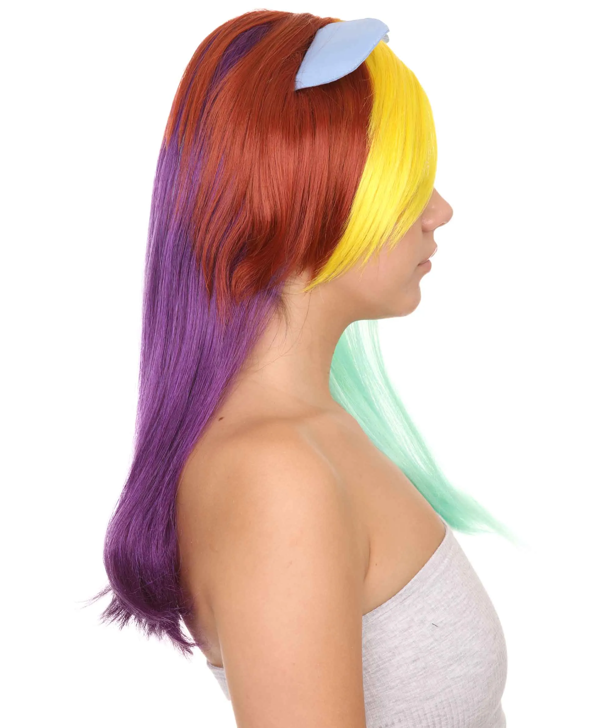 Rainbow Unicorn Womens Wig | Colorful Party Ready Fancy Cosplay Halloween Wig | Premium Breathable Capless Cap