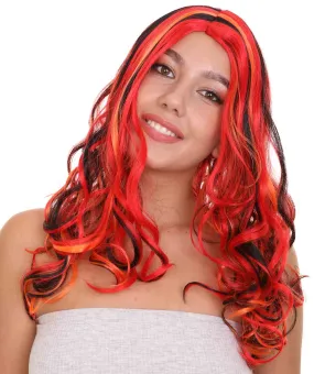 Red Multicolor Womens Wig | Long Curly Party Ready Fancy Cosplay Halloween Wig | Premium Breathable Capless Cap