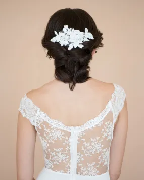 Romantic English Rose Ivory Lace Wedding Comb