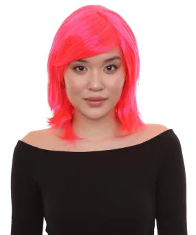 Short Neon Pink Wig | Medium Bob Cosplay Halloween Wig | Premium Breathable Capless Cap