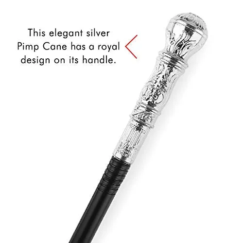 Silver Costume Walking Cane Elegant Prop Stick Dress Canes Costume Accessories for Adults and Kids