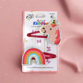 Smily Kiddos Glittery Rainbow Unicorn Hair Clip Set - 2