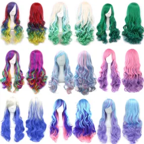 Soowee 17 Colors Wavy Women Wig High Temperature Fiber Synthetic Hairpiece Long Ombre Hair Cosplay Wigs