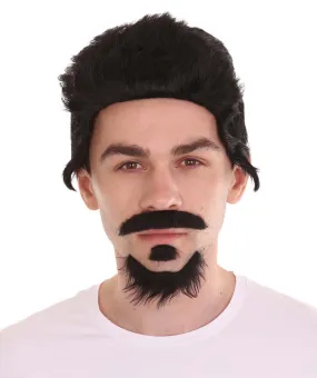 Superhero Wig and Moustache Set | Black Movie Wig | Premium Breathable Capless Cap