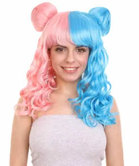 Two Tone Pink & Blue Buns Womens Wig | Sexy Cosplay Party Halloween Wig | Premium Breathable Capless Cap