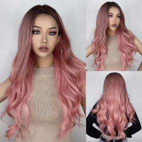 Vibrant Ombre Pink Long and Wavy Hair Wigs Collection