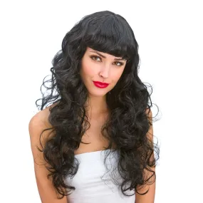 Womens Black Foxy Long Curly Wig Halloween Party Accessory