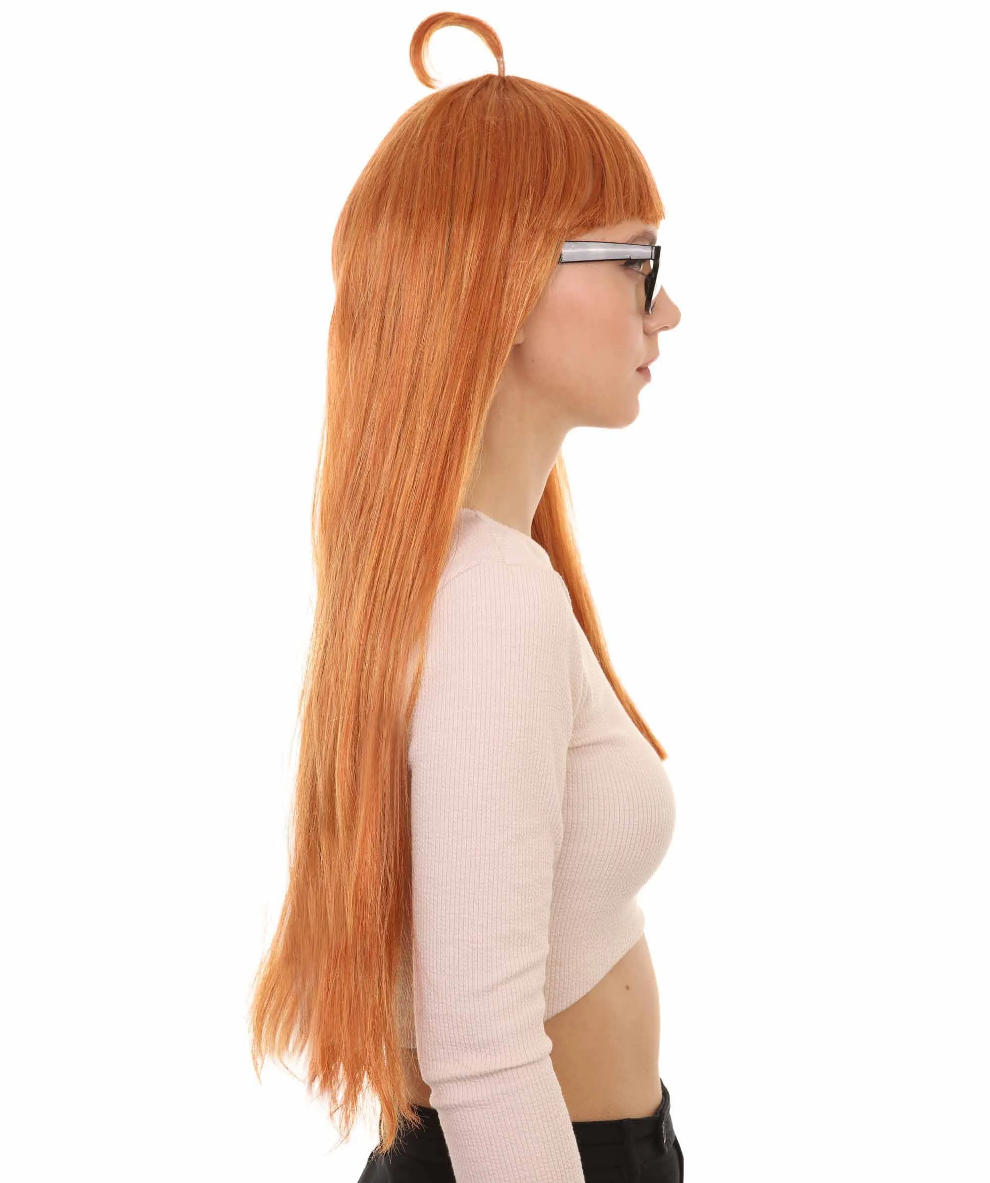 Womens Brown Long Straight Wig with Glasses  | Video Game Wigs | Premium Breathable Capless Cap