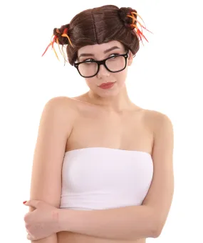 Womens Fantasy Dizzy Buns Wig with Glasses Set , Brown TV/Movie Wigs | Premium Breathable Capless Cap