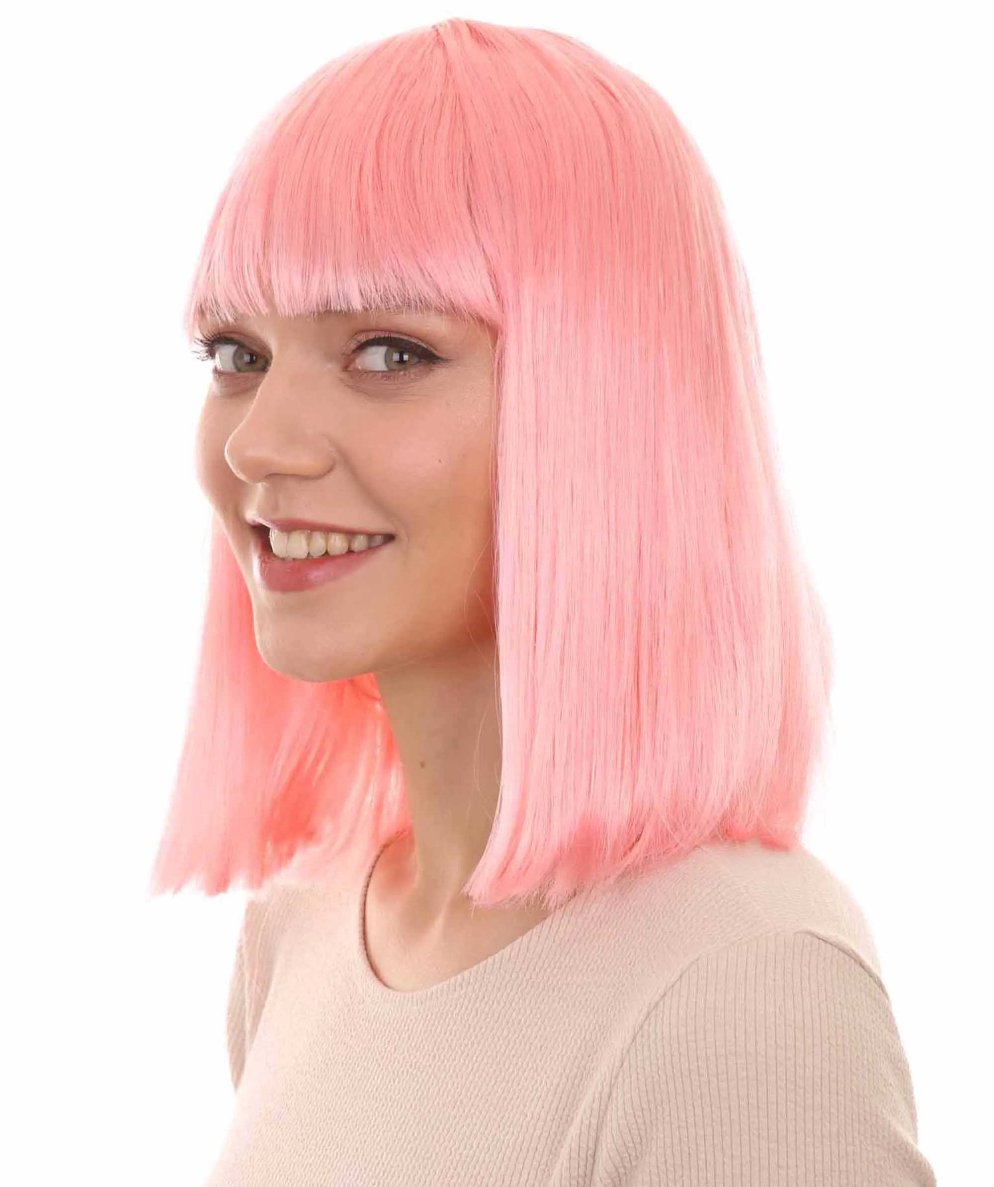 Womens Party Bob Wig | Pink Cosplay Halloween Bob Wigs | Premium Breathable Capless Cap