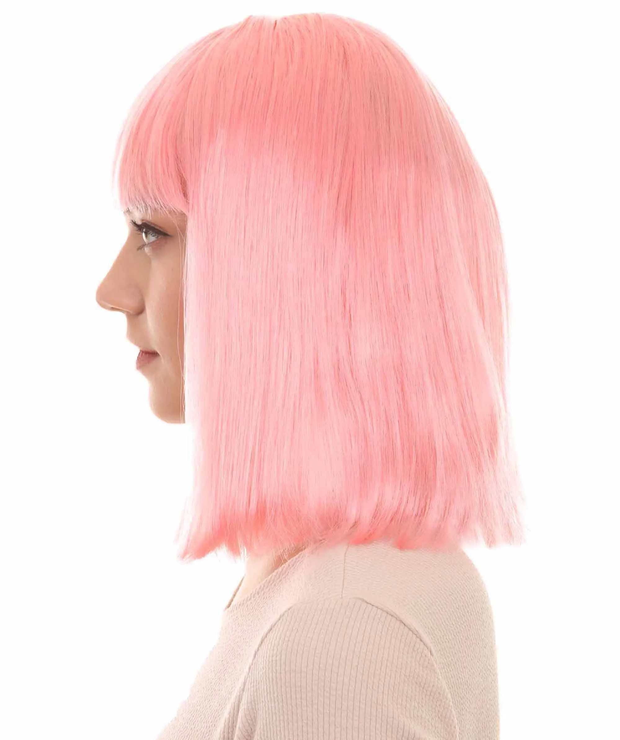 Womens Party Bob Wig | Pink Cosplay Halloween Bob Wigs | Premium Breathable Capless Cap