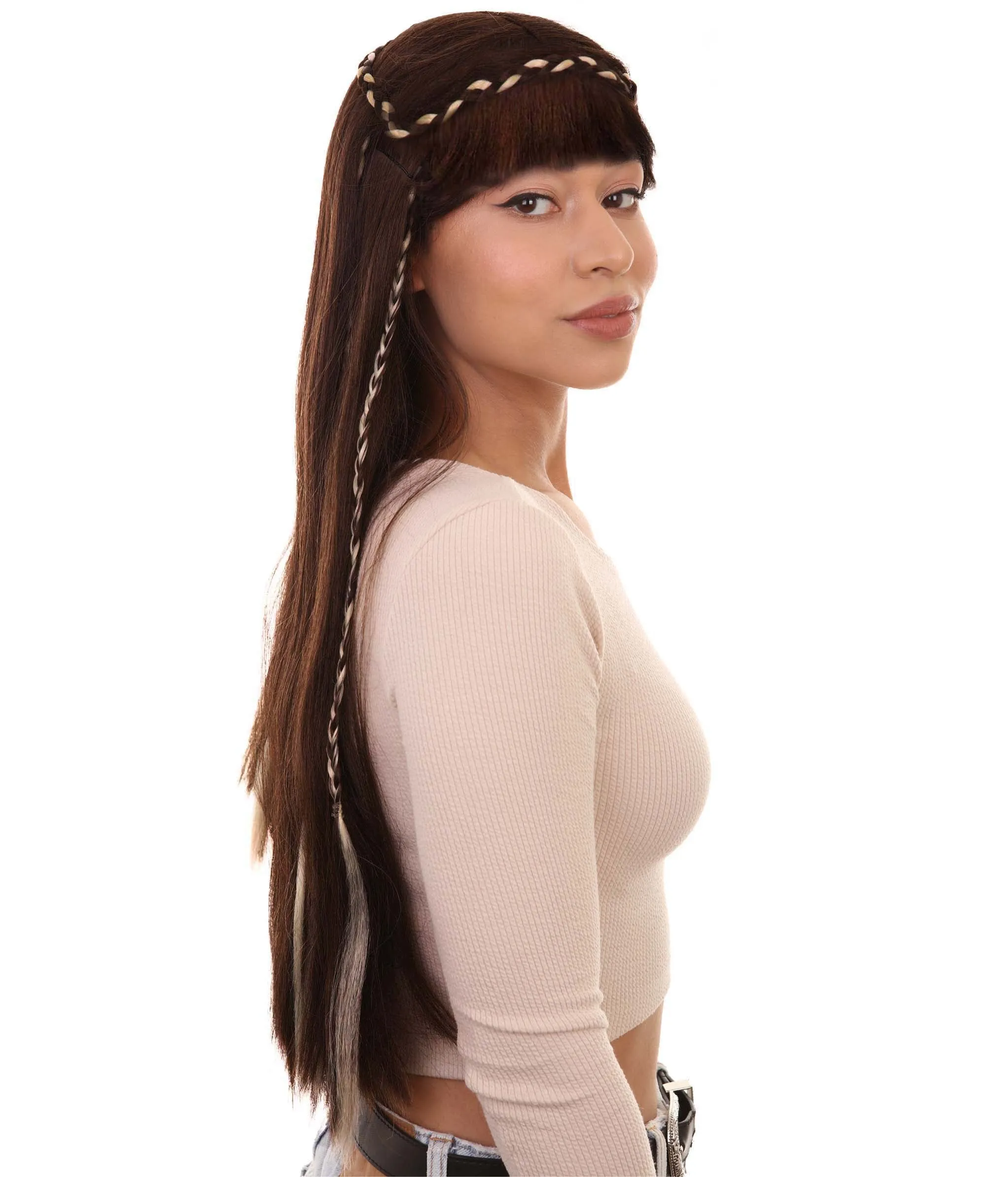 Womens Renaissance Lady Medieval Princess Highlights Wig | Brown Historical Wigs | Premium Breathable Capless Cap