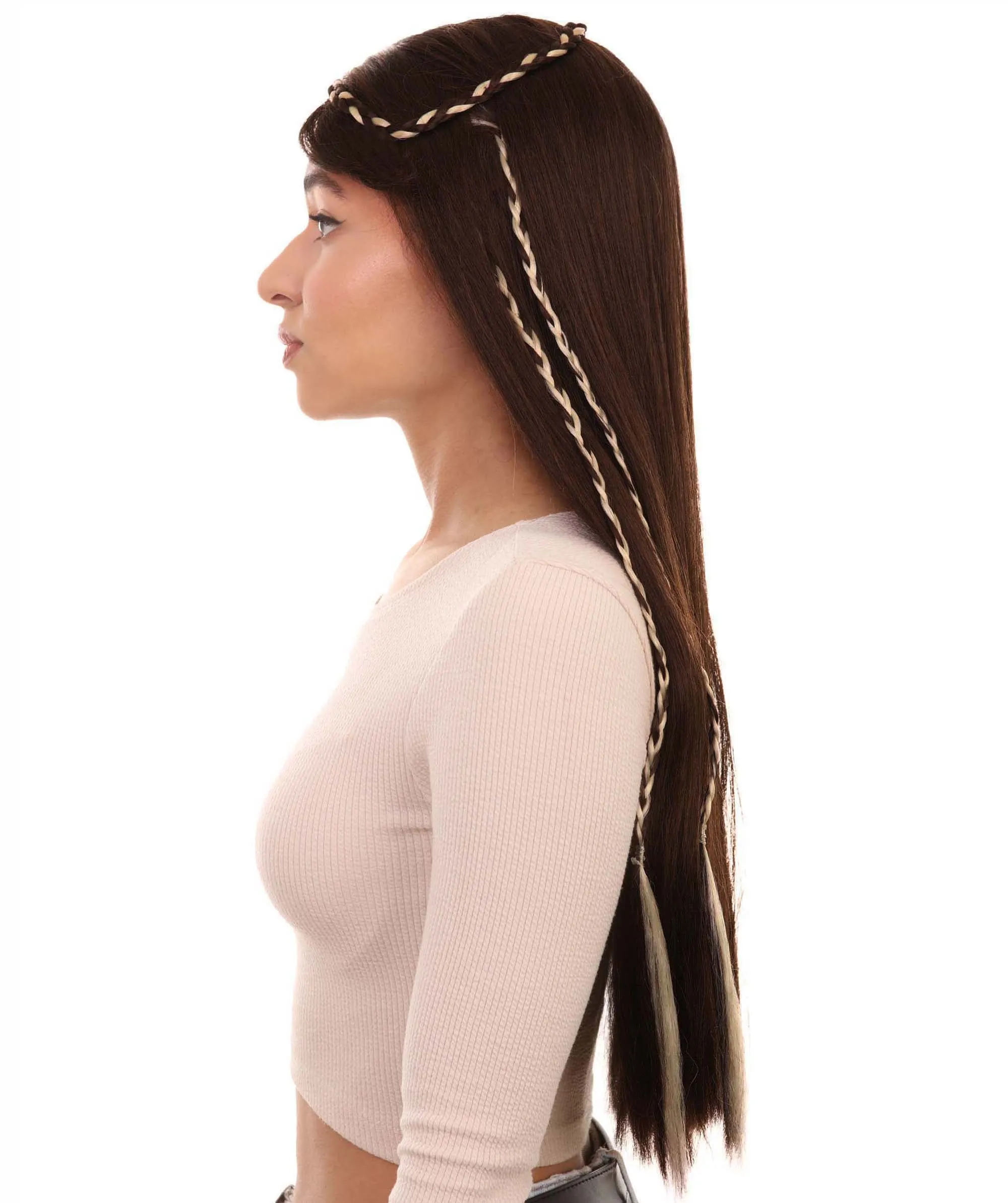 Womens Renaissance Lady Medieval Princess Highlights Wig | Brown Historical Wigs | Premium Breathable Capless Cap