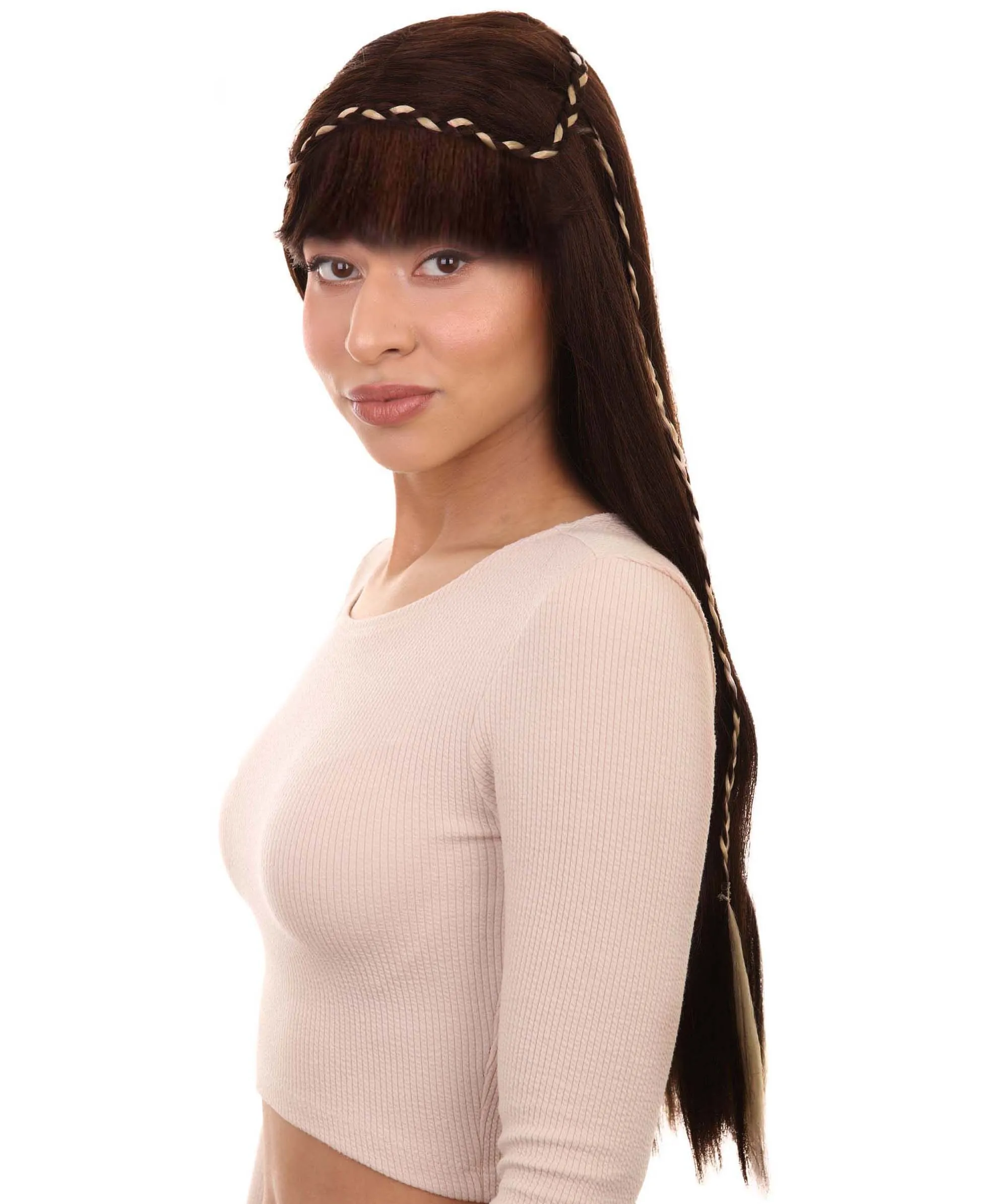 Womens Renaissance Lady Medieval Princess Highlights Wig | Brown Historical Wigs | Premium Breathable Capless Cap