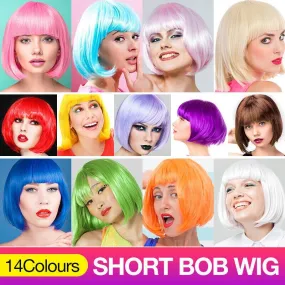 Womens Short Straight Bob Sleek Hair With Bang Synthetic Cosplay Wig Wigs Party